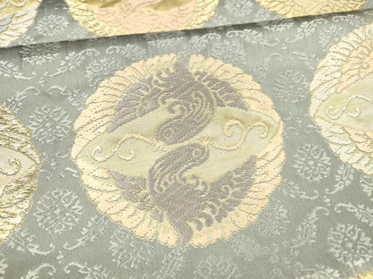 平和屋着物●六通柄袋帯　唐織　小葵鳥の丸文　金糸　正絹　逸品　DABB3160cm