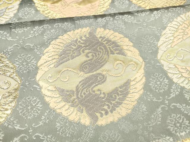 平和屋着物●六通柄袋帯　唐織　小葵鳥の丸文　金糸　正絹　逸品　DABB3160cm