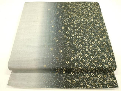 平和屋着物●両面　全通柄袋帯　紬地　松葉花文　間道　金彩　正絹　逸品　DABB3161cm