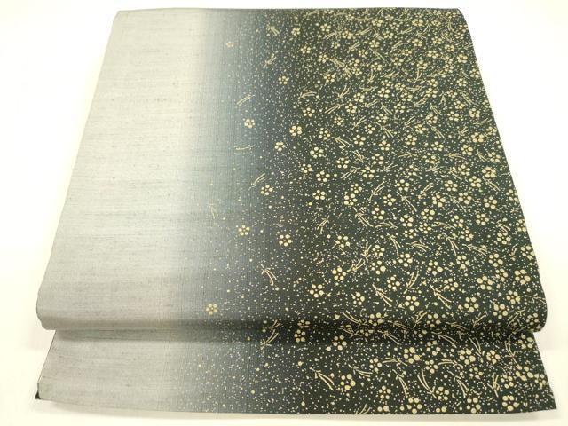 平和屋着物●両面　全通柄袋帯　紬地　松葉花文　間道　金彩　正絹　逸品　DABB3161cm