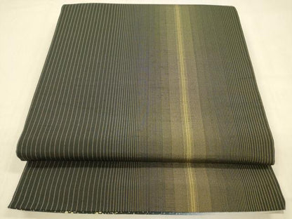 平和屋着物●両面　全通柄袋帯　紬地　松葉花文　間道　金彩　正絹　逸品　DABB3161cm
