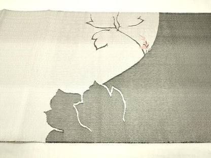 平和屋着物●六通柄袋帯 すくい織 枝葉文 銀糸 正絹 逸品 DABB3163cm