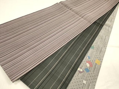 平和屋着物●両面 太鼓柄袋帯 唐織 源氏香花文 銀糸 正絹 逸品 DABB3164cm