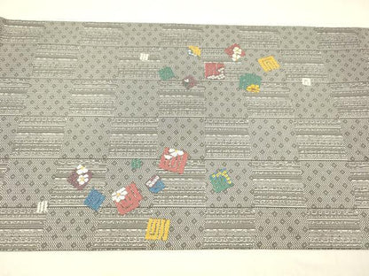 平和屋着物●両面 太鼓柄袋帯 唐織 源氏香花文 銀糸 正絹 逸品 DABB3164cm