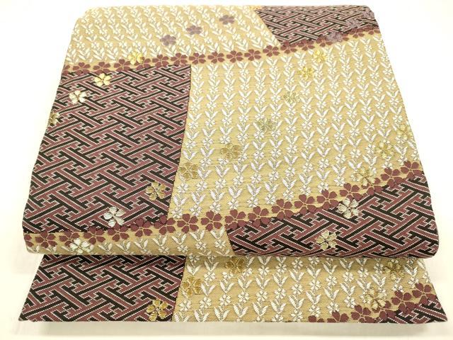 平和屋着物●両面　全通柄袋帯　紗綾形花文　霞文　金糸　正絹　逸品　DABB3167cm 平和屋着物○両面 全通柄袋帯 紗綾形花文 霞文 金糸