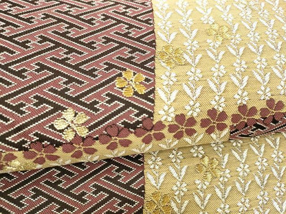 平和屋着物●両面　全通柄袋帯　紗綾形花文　霞文　金糸　正絹　逸品　DABB3167cm