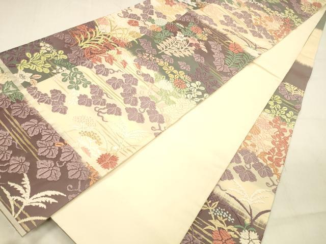 平和屋着物●六通柄袋帯　唐織　草花文　金糸　正絹　逸品　DABB3169cm