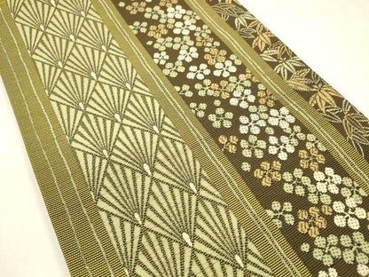 平和屋着物●両面 六通柄袋帯 唐織 松竹梅 草葉文 正絹 逸品 DABB3170cm