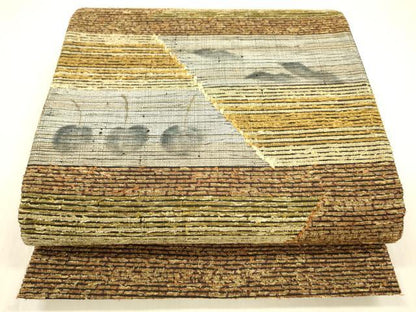 平和屋着物●太鼓柄袋帯　紬地　成り物抽象文　正絹　逸品　DABB3173cm