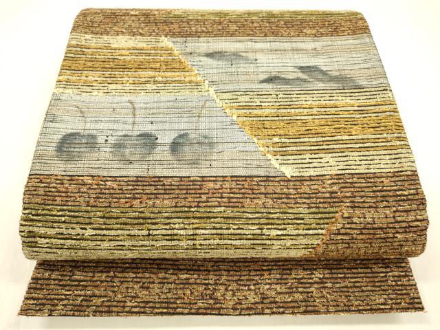 平和屋着物●太鼓柄袋帯　紬地　成り物抽象文　正絹　逸品　DABB3173cm