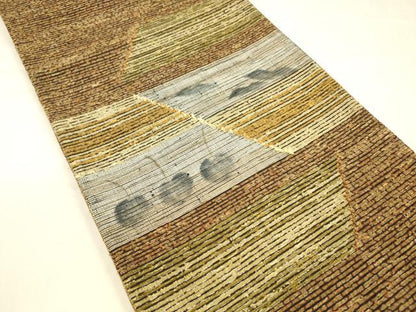 平和屋着物●太鼓柄袋帯　紬地　成り物抽象文　正絹　逸品　DABB3173cm