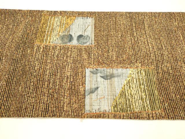 平和屋着物●太鼓柄袋帯　紬地　成り物抽象文　正絹　逸品　DABB3173cm