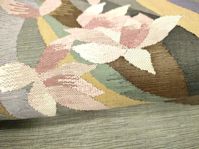平和屋着物▽両面 六通柄袋帯 スリーシーズン 春夏秋 すくい織 枝花文 抽象文様 正絹 逸品 DABB3175cm