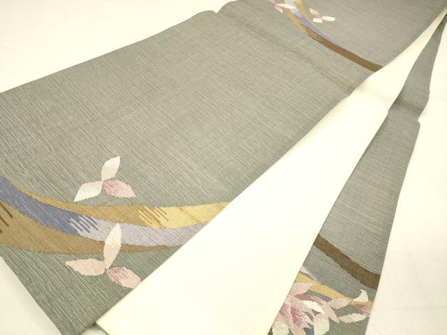 平和屋着物▽両面 六通柄袋帯 スリーシーズン 春夏秋 すくい織 枝花文 抽象文様 正絹 逸品 DABB3175cm