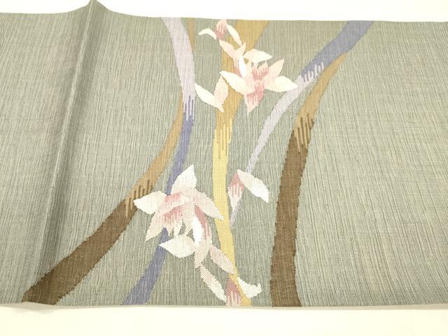 平和屋着物▽両面 六通柄袋帯 スリーシーズン 春夏秋 すくい織 枝花文 抽象文様 正絹 逸品 DABB3175cm