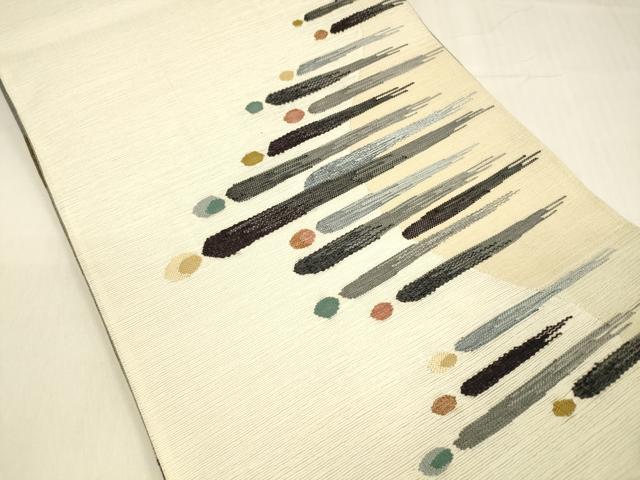 平和屋着物▽両面 六通柄袋帯 スリーシーズン 春夏秋 すくい織 枝花文 抽象文様 正絹 逸品 DABB3175cm