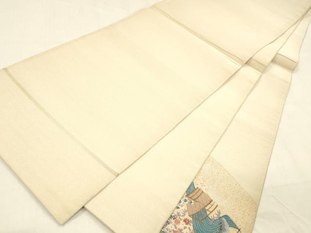 平和屋着物●綴れ 太鼓柄袋帯 扇面風景文 金糸 正絹 逸品 DABB3177cm