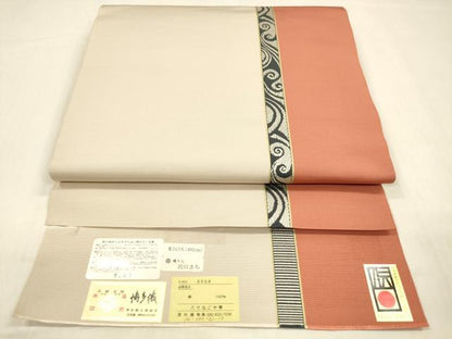 平和屋着物●本場筑前博多織　八寸名古屋帯　流水間道　西村織物謹製　博多金ラベル　証紙付き　正絹　逸品　DABB3178cm