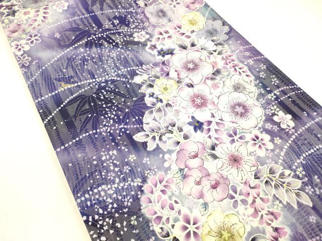 平和屋着物●両面 全通柄袋帯 笹竹辻が花 横段花文 金糸 銀通し地 やまと誂製 正絹 逸品 DABB3179cm
