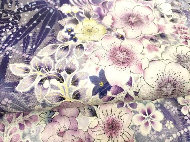 平和屋着物●両面 全通柄袋帯 笹竹辻が花 横段花文 金糸 銀通し地 やまと誂製 正絹 逸品 DABB3179cm
