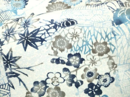 平和屋着物●全通柄九寸名古屋帯 型染 草花文 証紙付き 綿 逸品 DABB3184cm