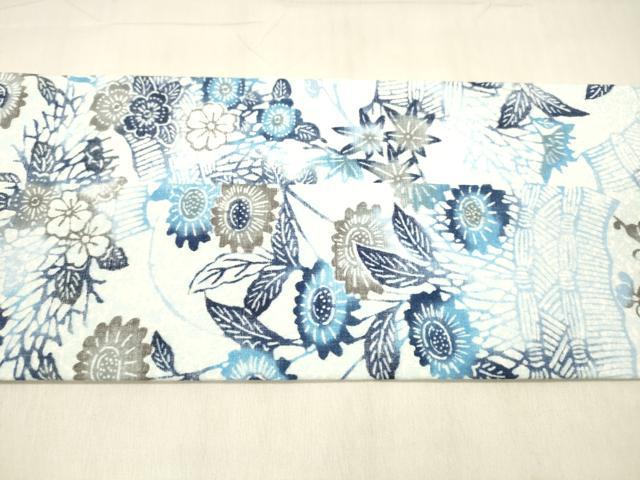 平和屋着物●全通柄九寸名古屋帯 型染 草花文 証紙付き 綿 逸品 DABB3184cm