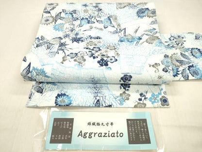平和屋着物●全通柄九寸名古屋帯 型染 草花文 証紙付き 綿 逸品 DABB3184cm