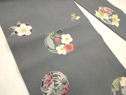 平和屋着物●全通柄九寸名古屋帯 草花文 正絹 逸品 DABB3191cm
