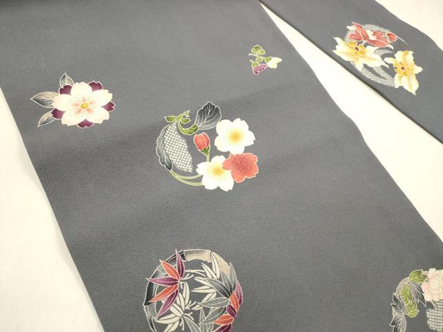 平和屋着物●全通柄九寸名古屋帯 草花文 正絹 逸品 DABB3191cm