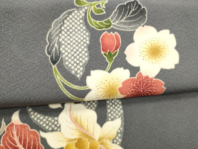 平和屋着物●全通柄九寸名古屋帯 草花文 正絹 逸品 DABB3191cm