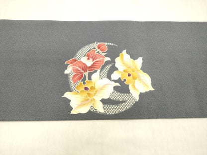 平和屋着物●全通柄九寸名古屋帯 草花文 正絹 逸品 DABB3191cm