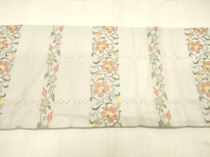 平和屋着物●九寸名古屋帯 ふくれ織 横段花唐草文 正絹 逸品 DABB3192cm