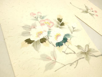 平和屋着物●九寸名古屋帯 作家物 髭紬 手描き 枝花文 正絹 逸品 DABB3193cm