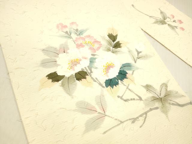 平和屋着物●九寸名古屋帯 作家物 髭紬 手描き 枝花文 正絹 逸品 DABB3193cm