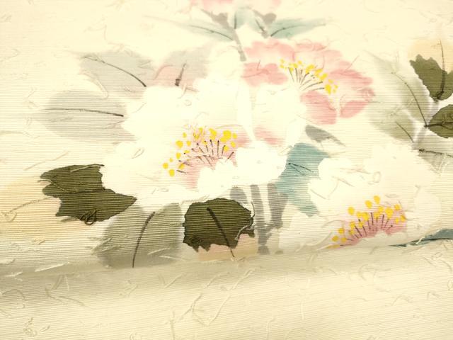 平和屋着物●九寸名古屋帯 作家物 髭紬 手描き 枝花文 正絹 逸品 DABB3193cm
