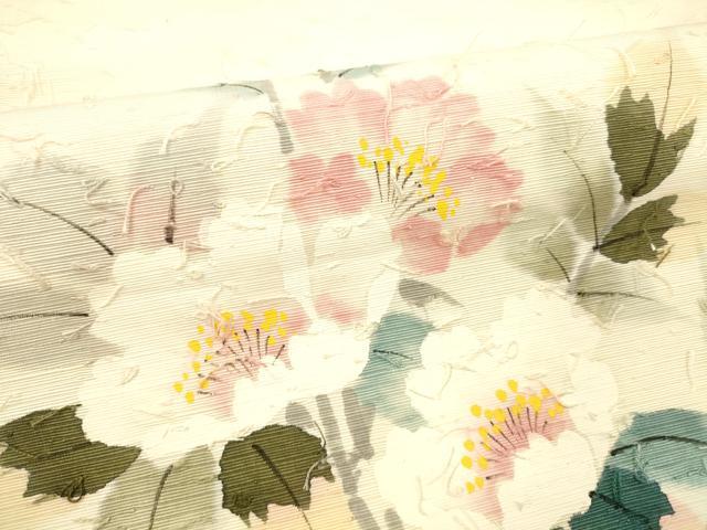 平和屋着物●九寸名古屋帯 作家物 髭紬 手描き 枝花文 正絹 逸品 DABB3193cm