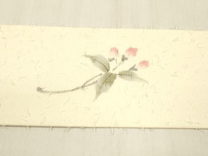 平和屋着物●九寸名古屋帯 作家物 髭紬 手描き 枝花文 正絹 逸品 DABB3193cm
