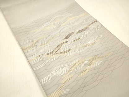 平和屋着物●爪掻き本綴れ 八寸名古屋帯 流水文 金銀糸 正絹 逸品 DABB3196cm