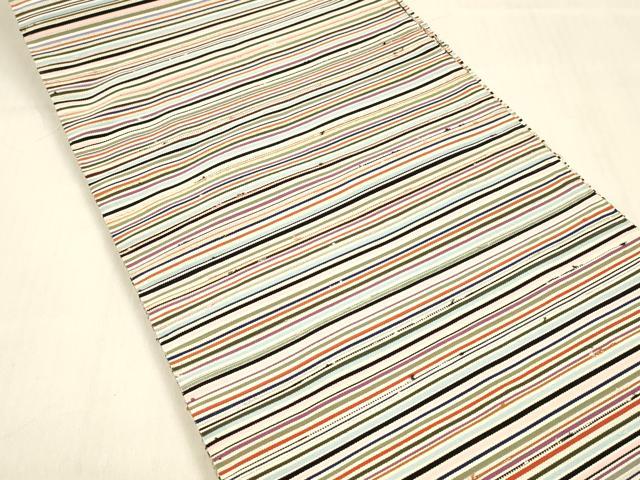 平和屋着物●爪掻き本綴れ　八寸名古屋帯　横段文　銀糸　正絹　逸品　DABB3198cm