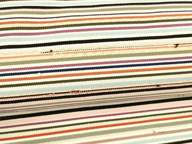 平和屋着物●爪掻き本綴れ　八寸名古屋帯　横段文　銀糸　正絹　逸品　DABB3198cm