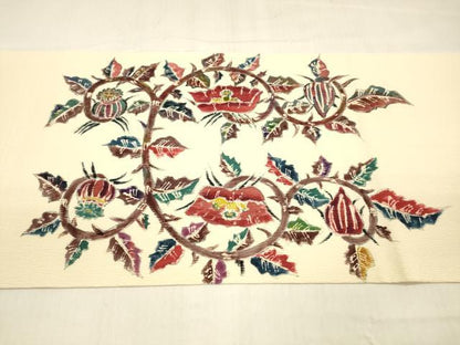 平和屋着物●九寸開き名古屋帯 作家物 手描き 更紗花文 正絹 逸品 DABB3208cm