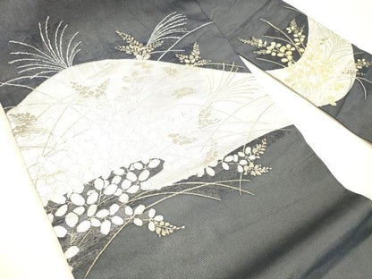 平和屋着物＊夏物　九寸名古屋帯　草葉文　金銀糸　正絹　逸品　DABB3216cm