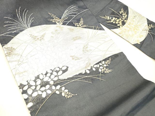 平和屋着物＊夏物　九寸名古屋帯　草葉文　金銀糸　正絹　逸品　DABB3216cm