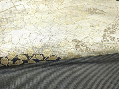 平和屋着物＊夏物　九寸名古屋帯　草葉文　金銀糸　正絹　逸品　DABB3216cm