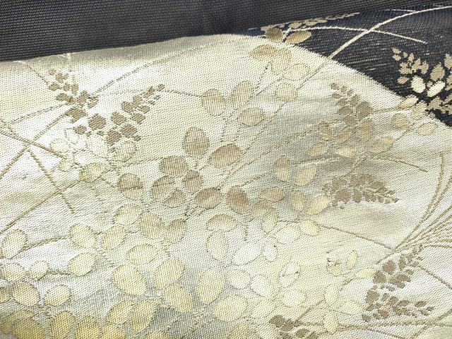 平和屋着物＊夏物　九寸名古屋帯　草葉文　金銀糸　正絹　逸品　DABB3216cm