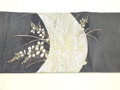 平和屋着物＊夏物　九寸名古屋帯　草葉文　金銀糸　正絹　逸品　DABB3216cm