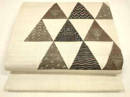 平和屋着物＊夏物　九寸開き名古屋帯　鱗文　正絹　逸品　DABB3221cm