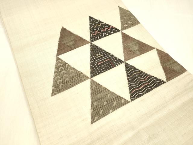 平和屋着物＊夏物　九寸開き名古屋帯　鱗文　正絹　逸品　DABB3221cm