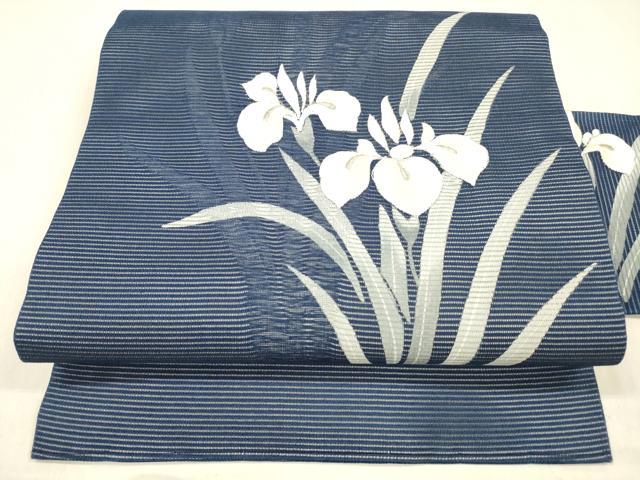 平和屋着物＊夏物 九寸名古屋帯 駒刺繍 杜若 正絹 逸品 DABB3224cm