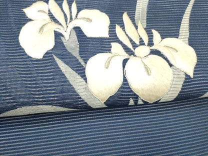 平和屋着物＊夏物 九寸名古屋帯 駒刺繍 杜若 正絹 逸品 DABB3224cm